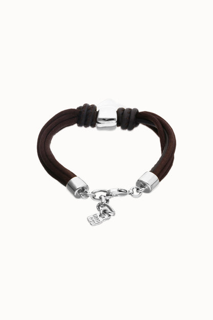 Brown silk leather heart braclet back view