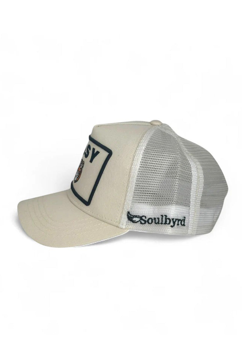 Easy trucker hat in cream side view