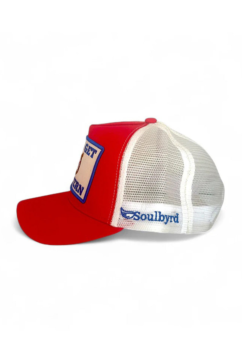 Let's get western trucker hat in red side view