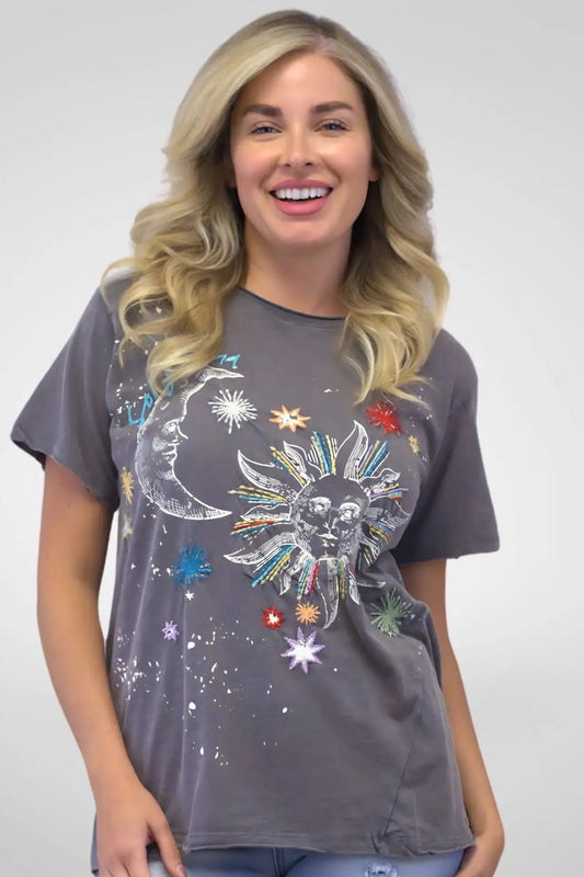 Kara tee in dark grey front view