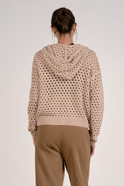 CARDI SWEATER IN TAUPE BACK VIEW