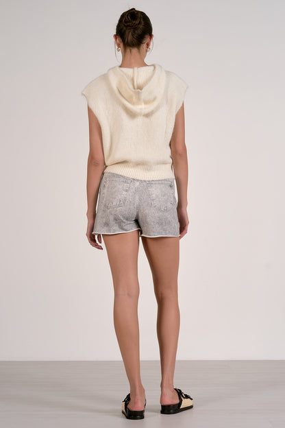 CAP SLEEVE HOODIE IN OFF WHITE BACK VIEW