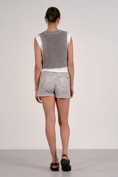 LAYERED SLEEVELESS SWEATER IN GREY WASH BACK VIEW