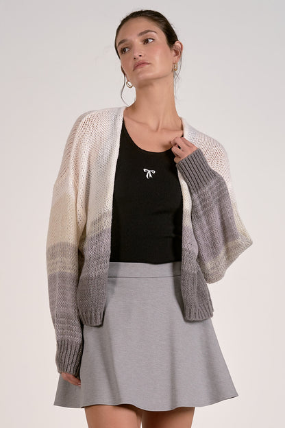 Grey ombre knit cardigan sweater, loose open front, long sleeves