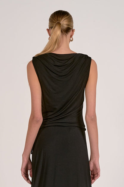 CAP SLEEVE TOP IN BLACK BACK VIEW 