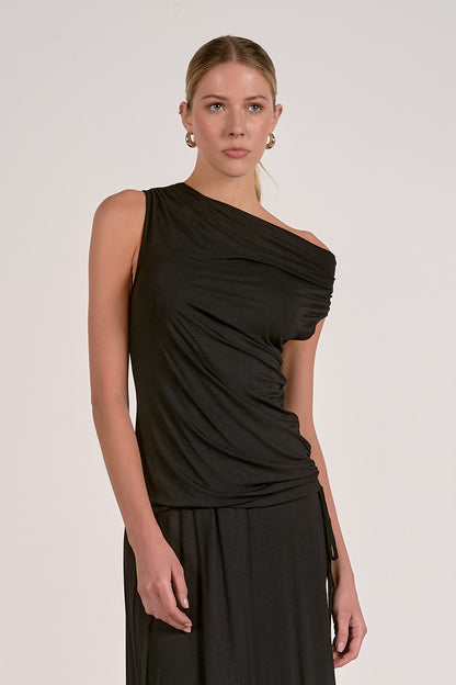 CAP SLEEVE TOP IN BLACK FRONT VIEW 