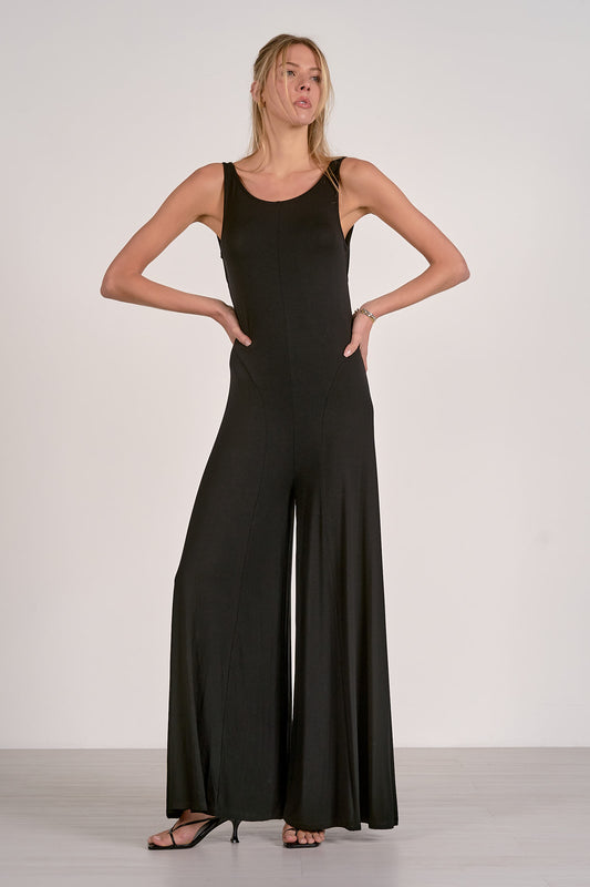WIDE LEG SLEEVELESS JUMPER IN BLACK FRONT VIEW