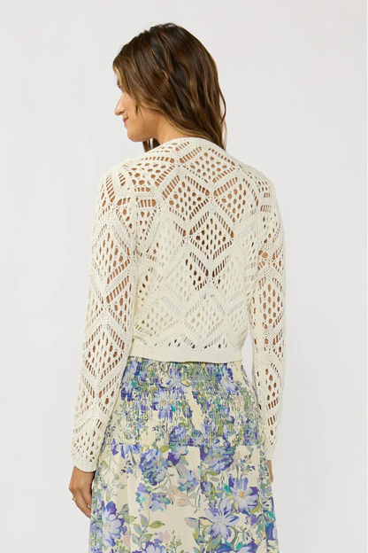 Vanilla open crochet long-sleeve tie-front top, back view