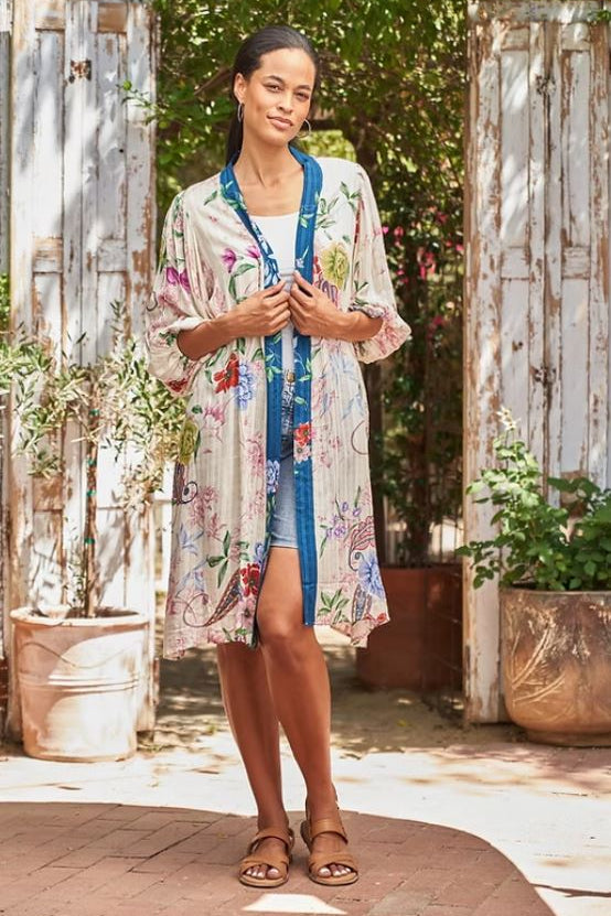 Bishop sleeve duster in floral paisley front view