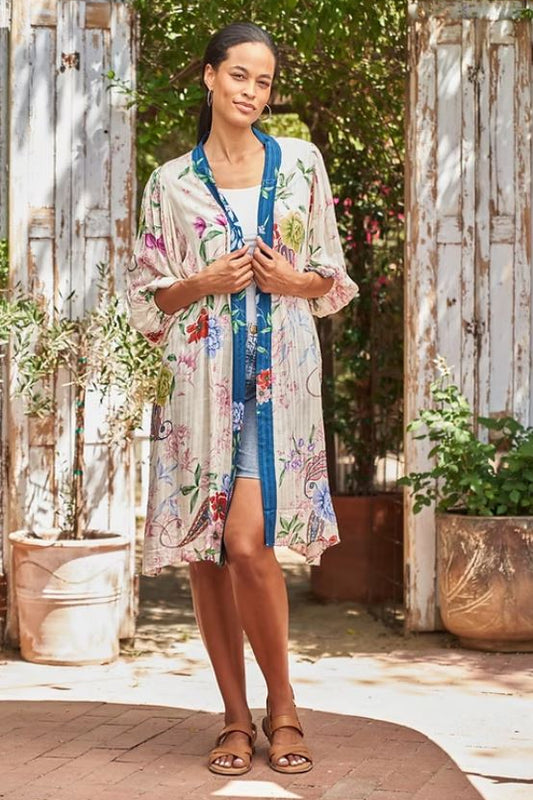 Bishop sleeve duster in floral paisley front view