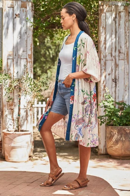 Bishop sleeve duster in floral paisley side view