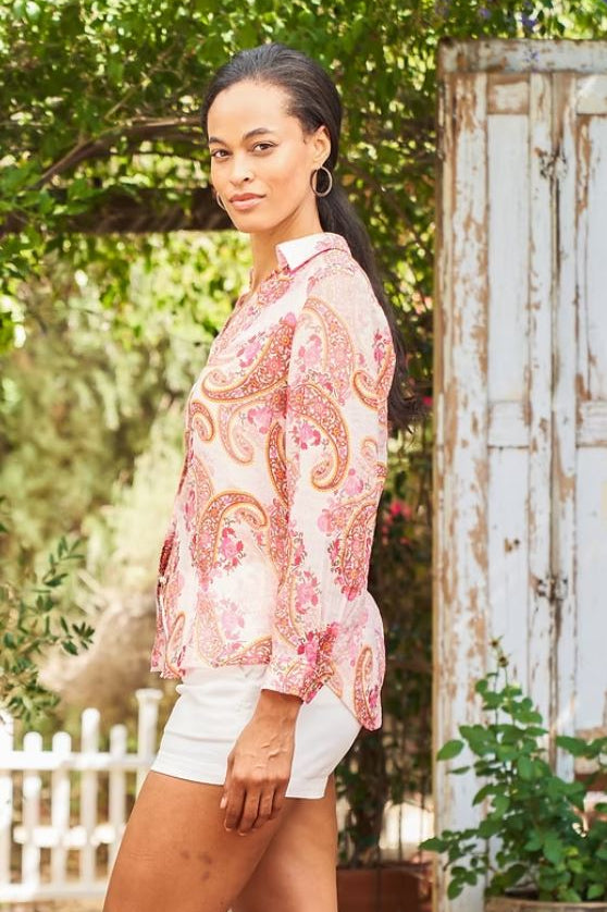 Voile long sleeve shirt in pink side view