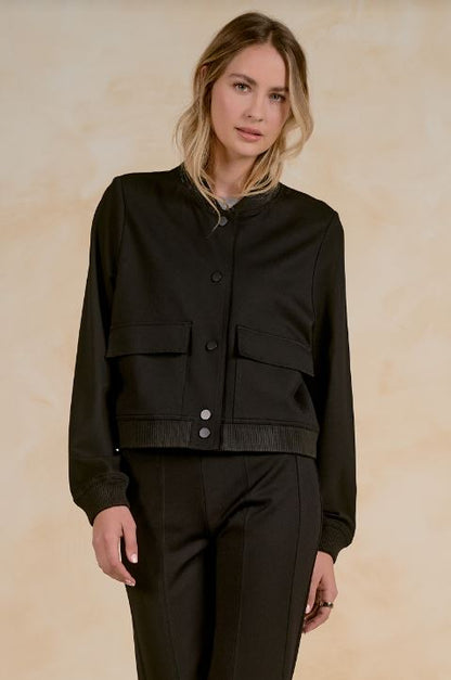 Bomber jacket in black front view