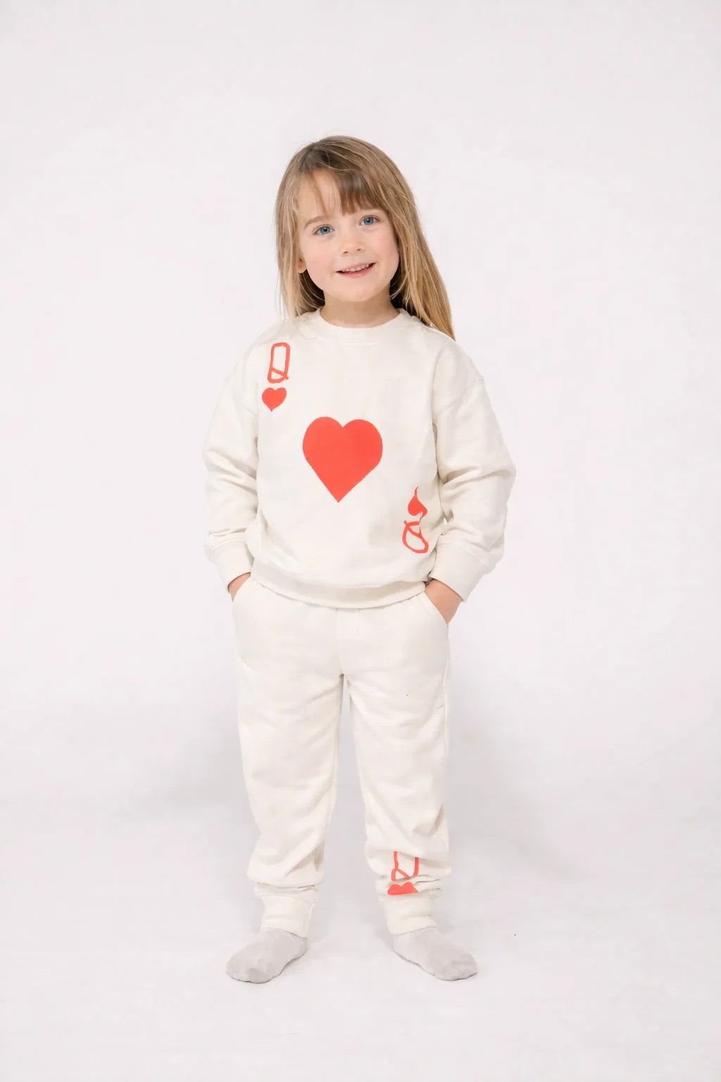 QUEEN OF HEARTS JOGGER SET IN CREAM FRONT VIEW