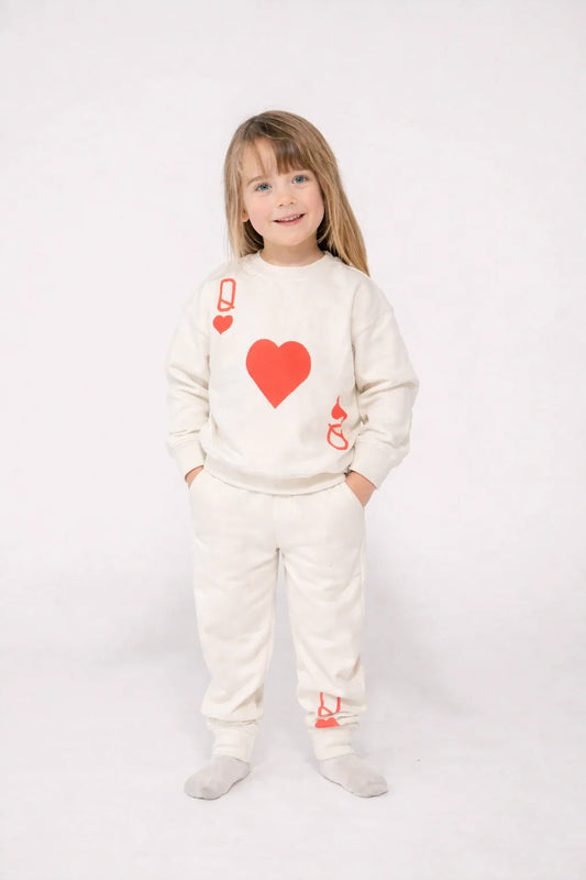 QUEEN OF HEARTS JOGGER SET IN CREAM FRONT VIEW