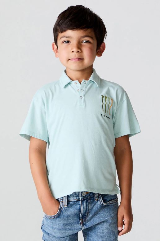 Tee time button up polo in blue whale front view