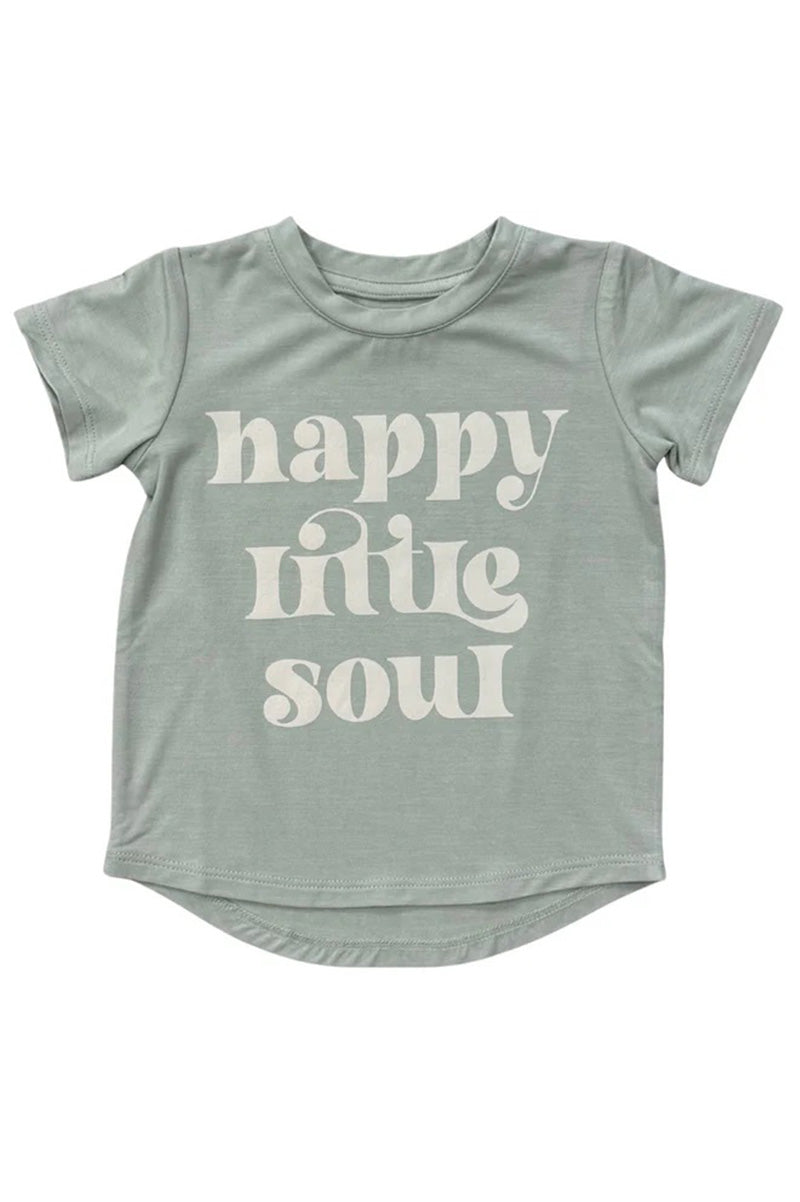 Short sleeve tee with text happly little sould in pale green