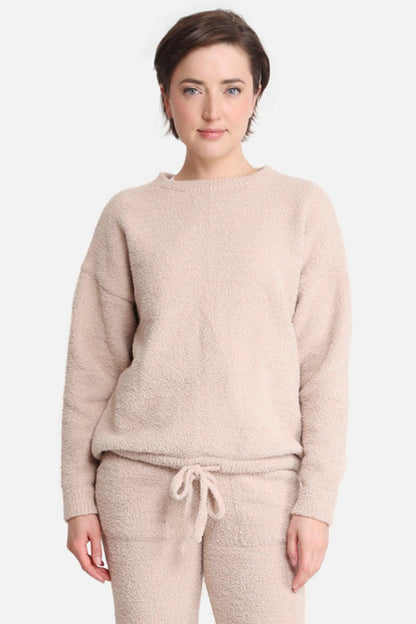 SOLID SWEATER WITH DRAWSTRING IN BEIGE FRONT VIEW
