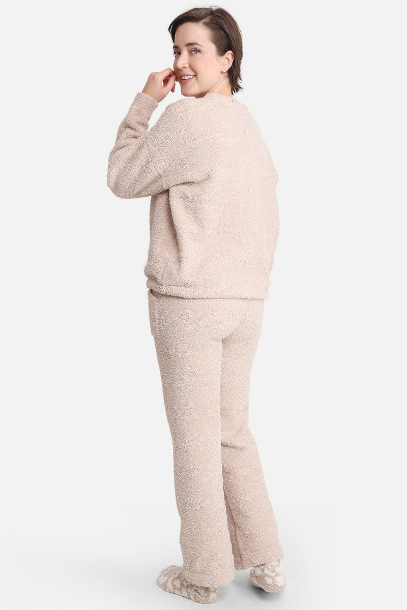 SOLID SWEATER WITH DRAWSTRING IN BEIGE BACK VIEW