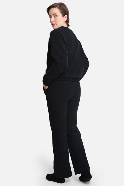 SOLID SWEATER WITH DRAWSTRING IN BLACK BACK VIEW