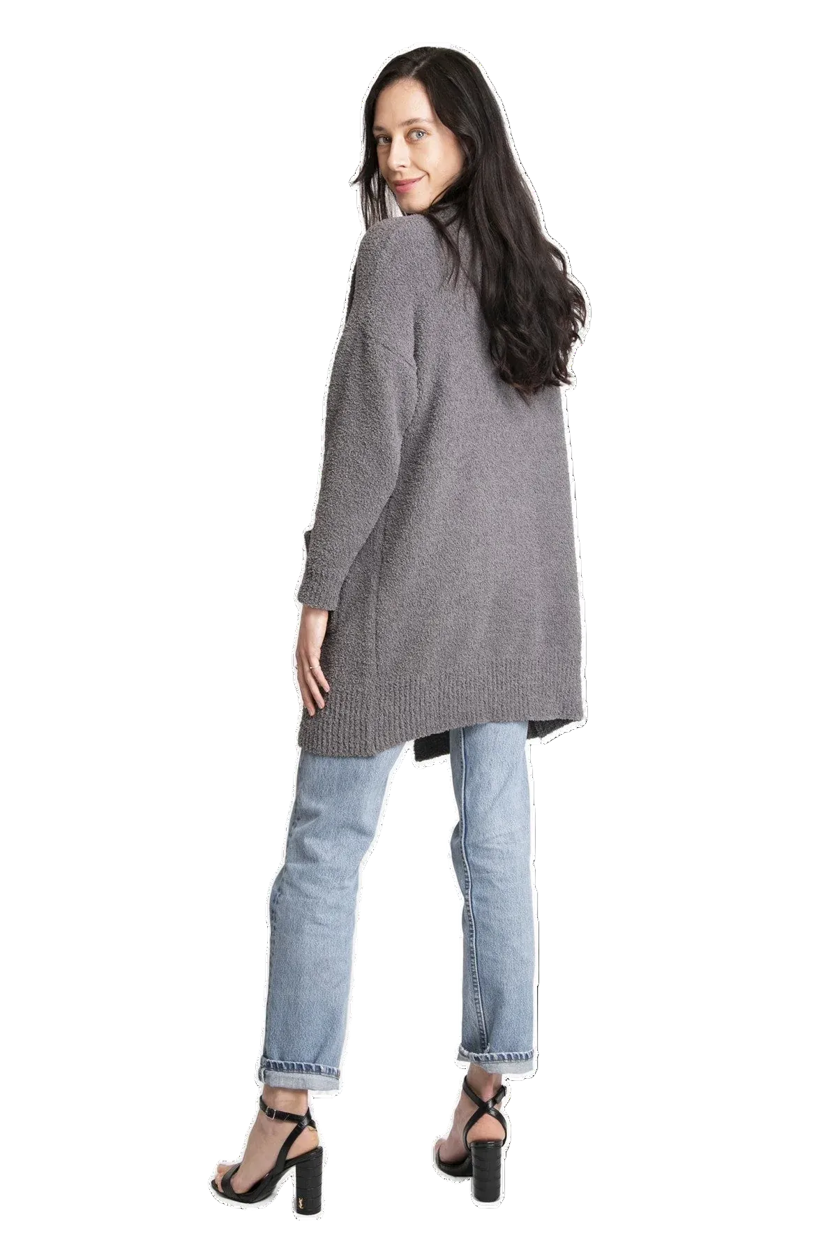 CARDIGAN WITH POCKETS IN GRAY BACK VIEW