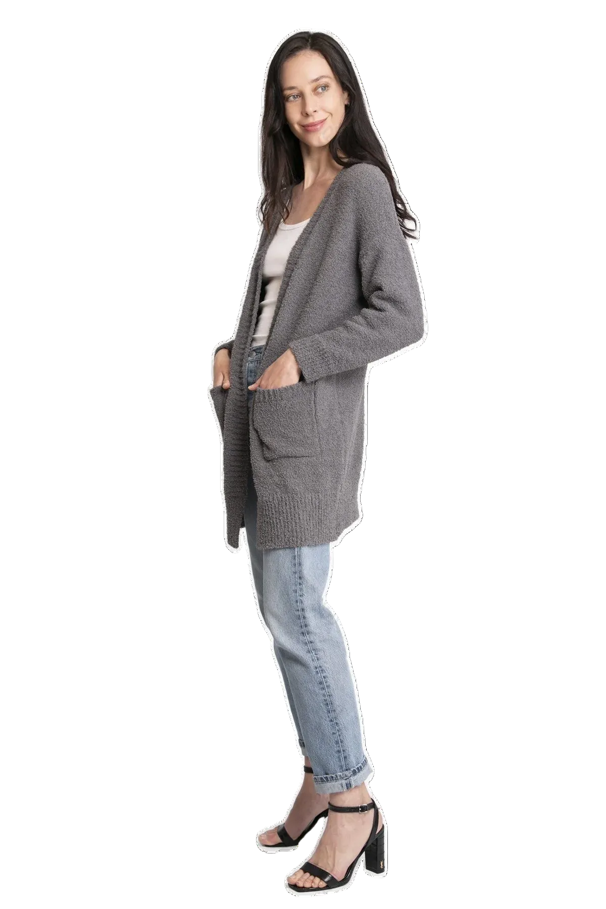 CARDIGAN WITH POCKETS IN GRAY SIDE VIEW
