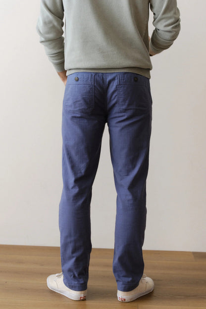 Saturday slim stretch beach pant in french blue back view