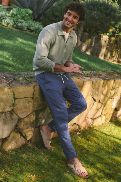 Saturday slim stretch beach pant in french blue style view