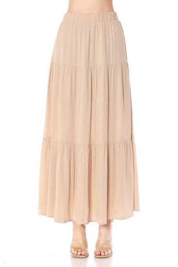 TIERED MAXI SKIRT IN BEIGE FRONT VIEW