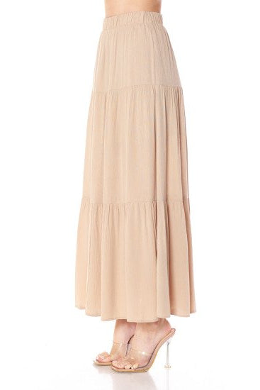 TIERED MAXI SKIRT IN BEIGE SIDE VIEW 