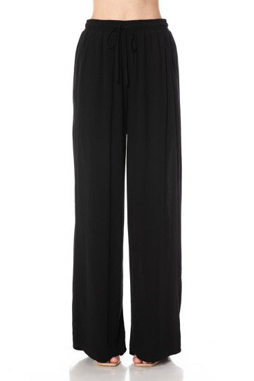 GAUZE WIDE LEG PANTS IN BLACK FRONT VIEW