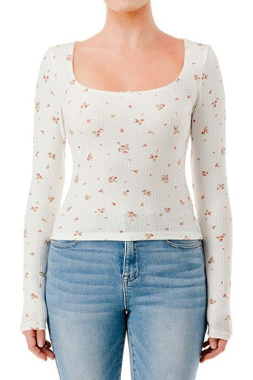 FLORAL LONG SLEEVE LACE TOP IN WHITE FRONT VIEW