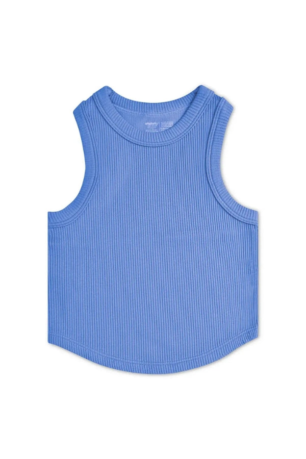 CROPPED RUCHED RACERBACK TANK IN BRIGHT BLUE FRONT VIEW