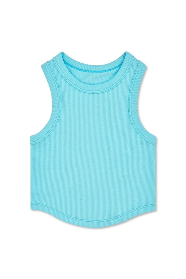CROPPED RUCHED RACERBACK TANK IN ICE BLUE FRONT VIEW