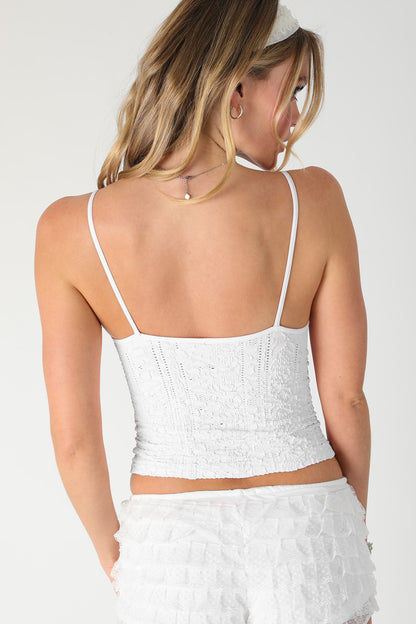 Textured lace cami in white back view