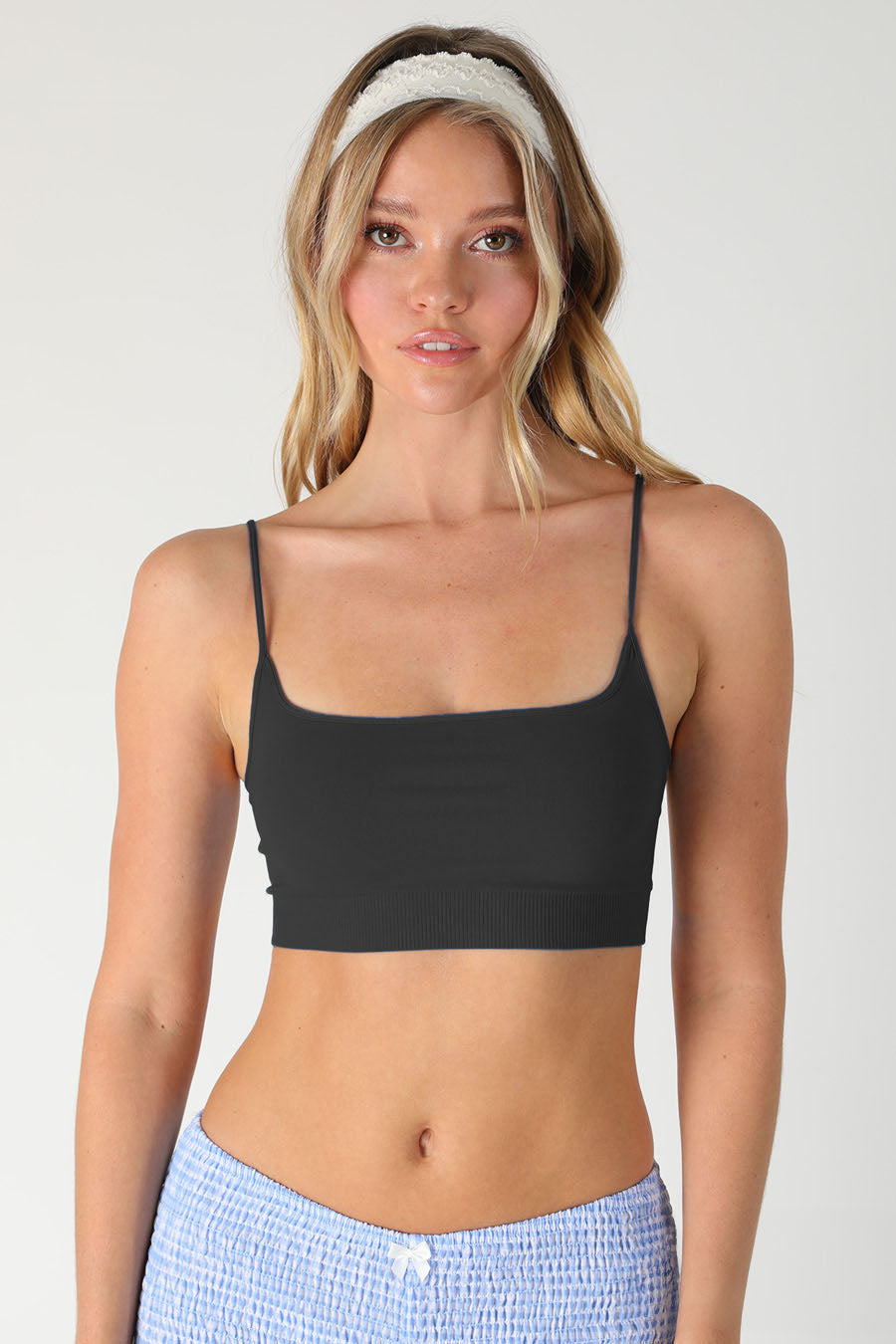 Micro square neck bralette in black