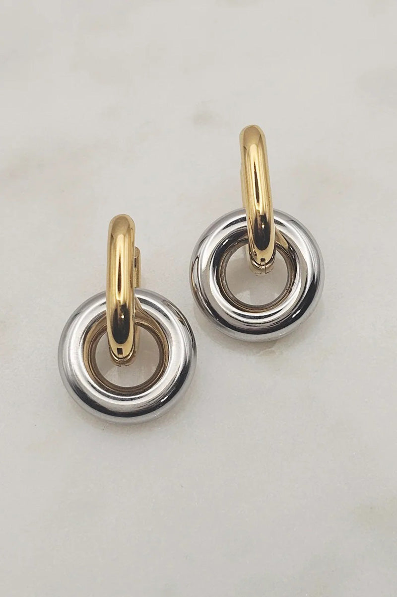 2 tone mini hoop earrings in gold and silver