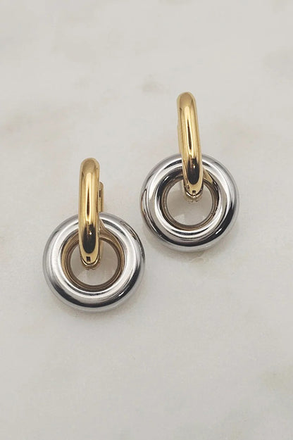 2 tone mini hoop earrings in gold and silver