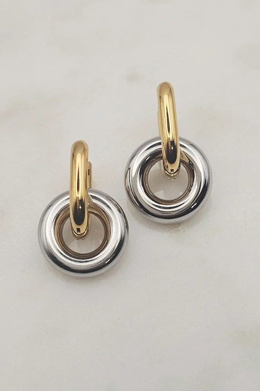 2 tone mini hoop earrings in gold and silver