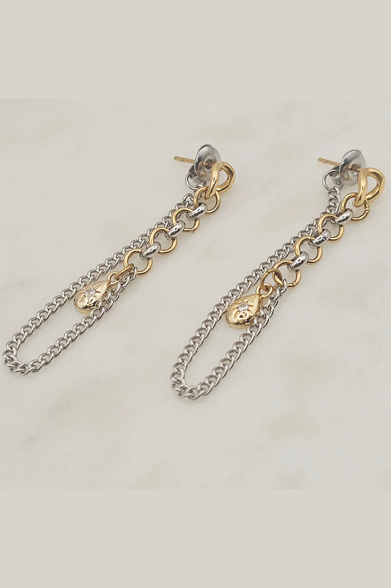2 tone linked chain earrings in gold and silver