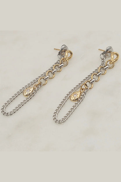2 tone linked chain earrings in gold and silver