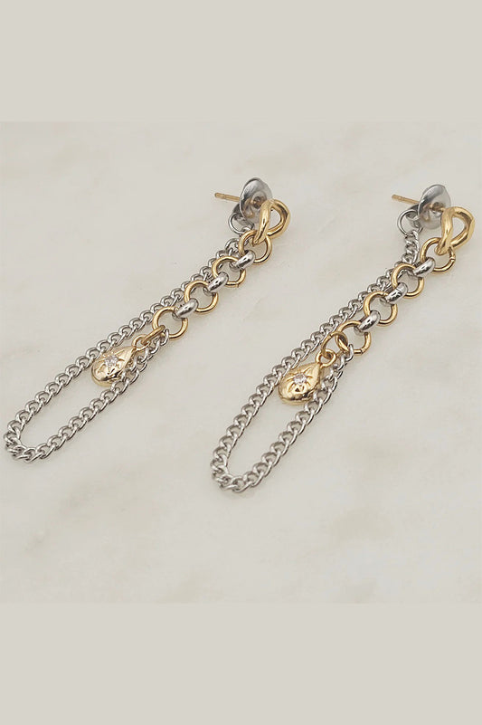 2 tone linked chain earrings in gold and silver