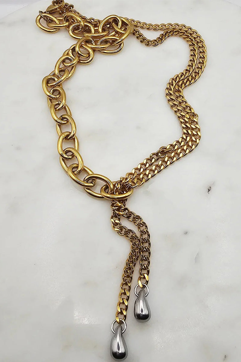 Midi chunky tassel necklace with silver beads 