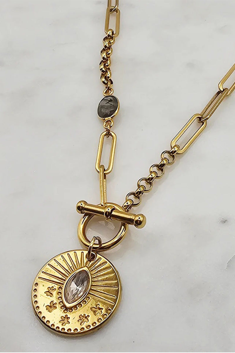 CZ Medallion toggle necklace in gold