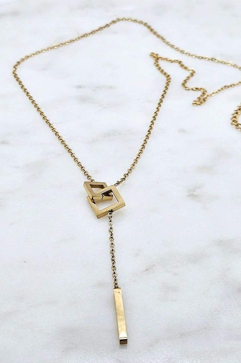 Square lariat necklace in gold