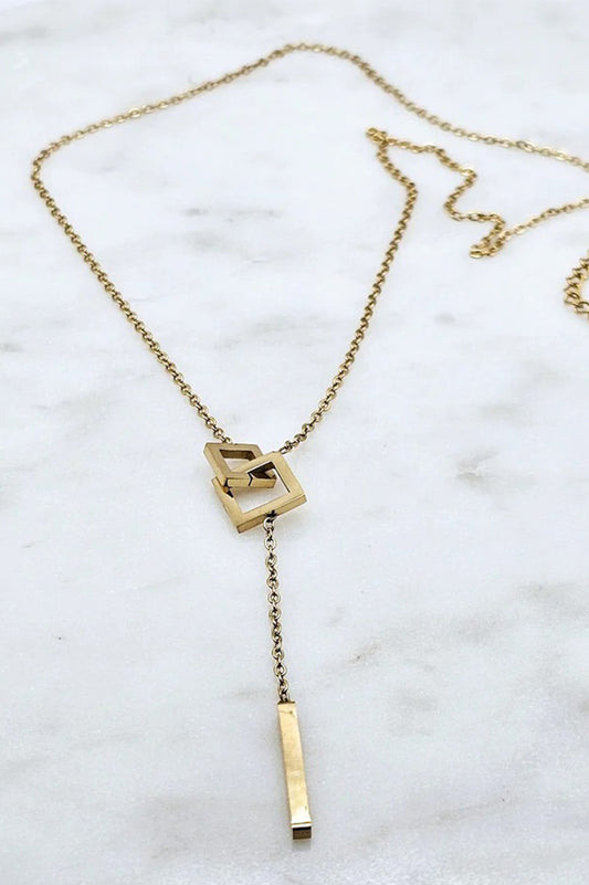 Square lariat necklace in gold