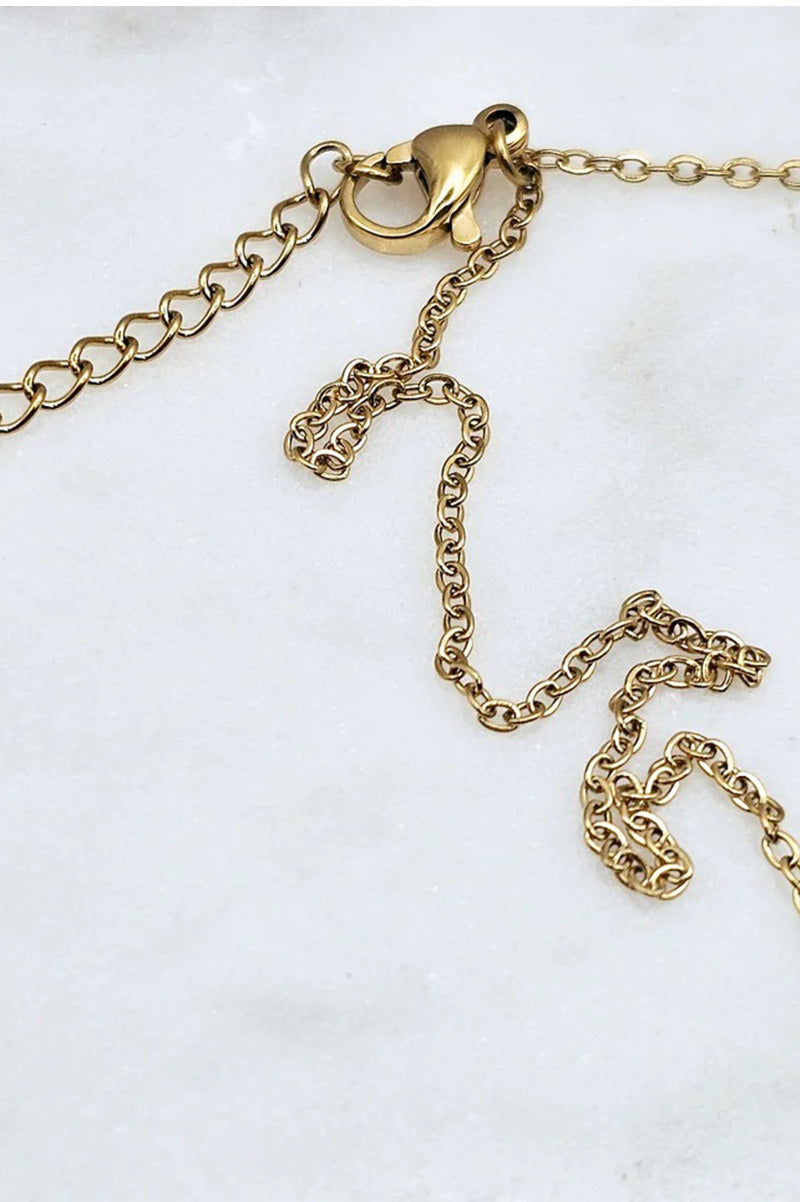 Square lariat necklace in gold clasp