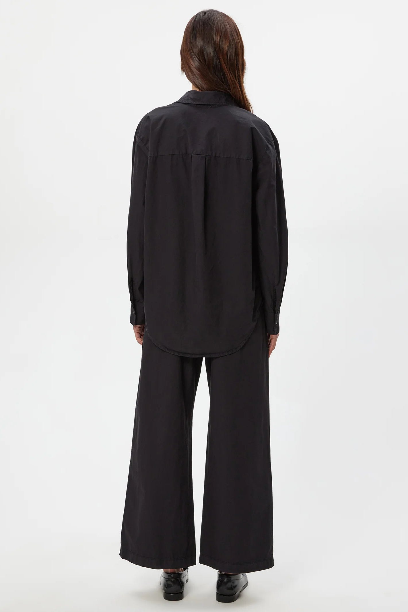 TAYLOR black elastic waist wide-leg pants, back view.