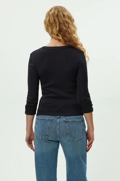 Joyce 3/4 button sleeve tee in black back view