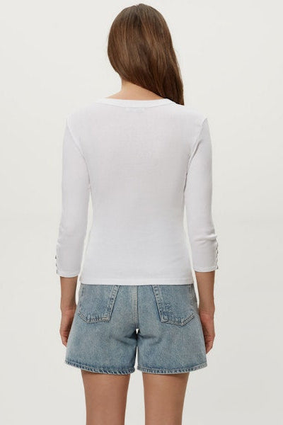Joyce 3/4 button sleeve tee in white back view